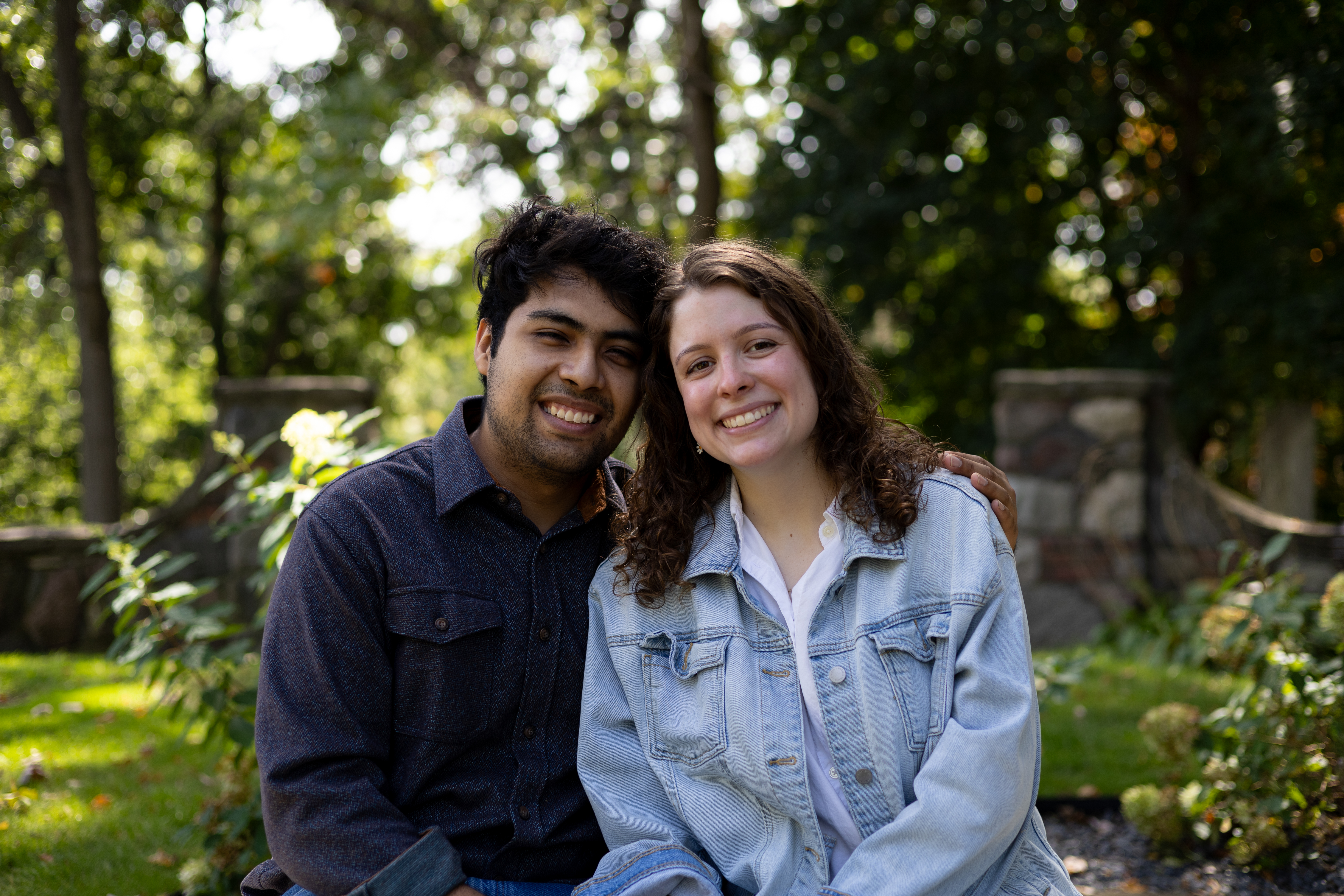 Couple walking during engagement session