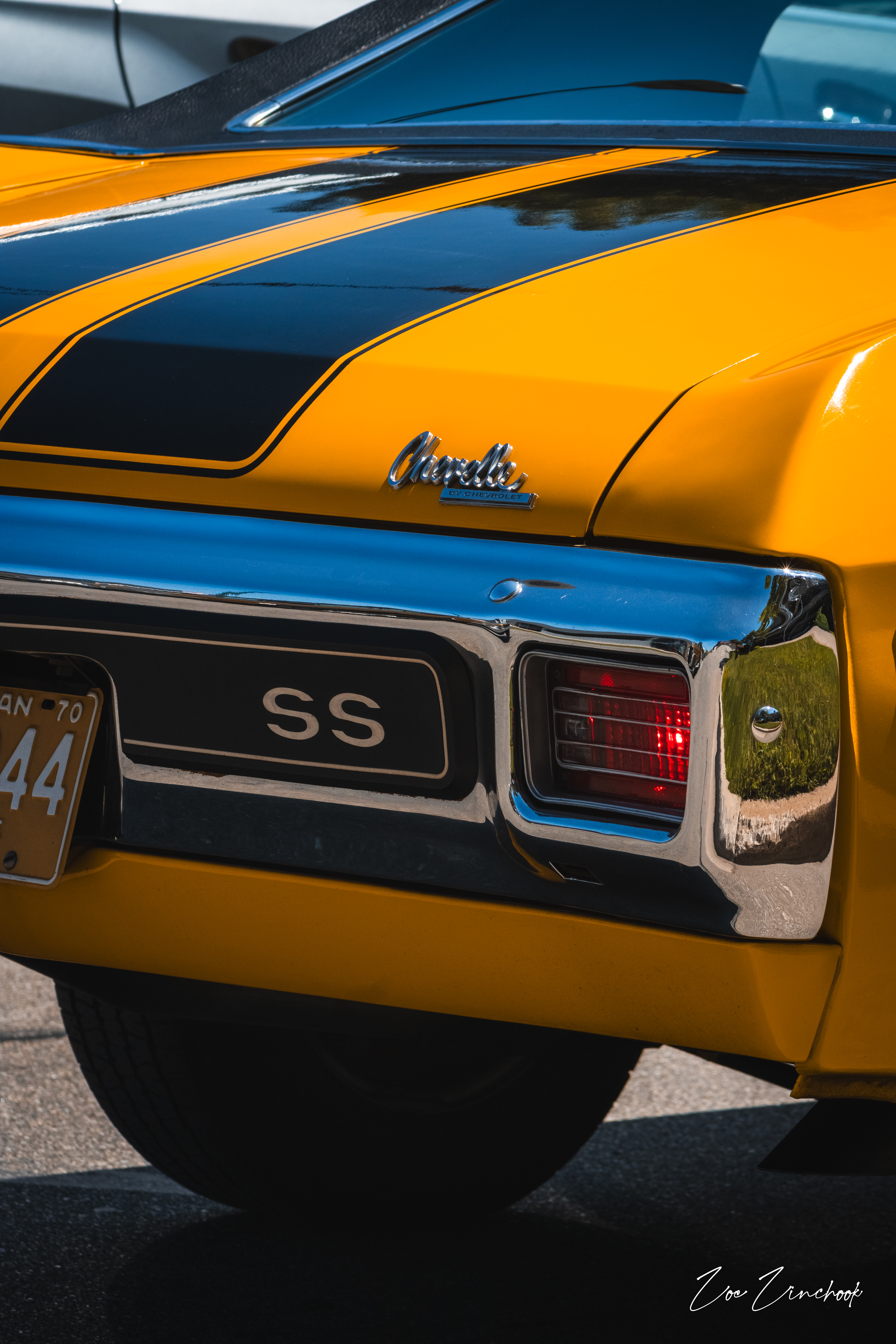 Yellow muscle car detail at Dream Cruise