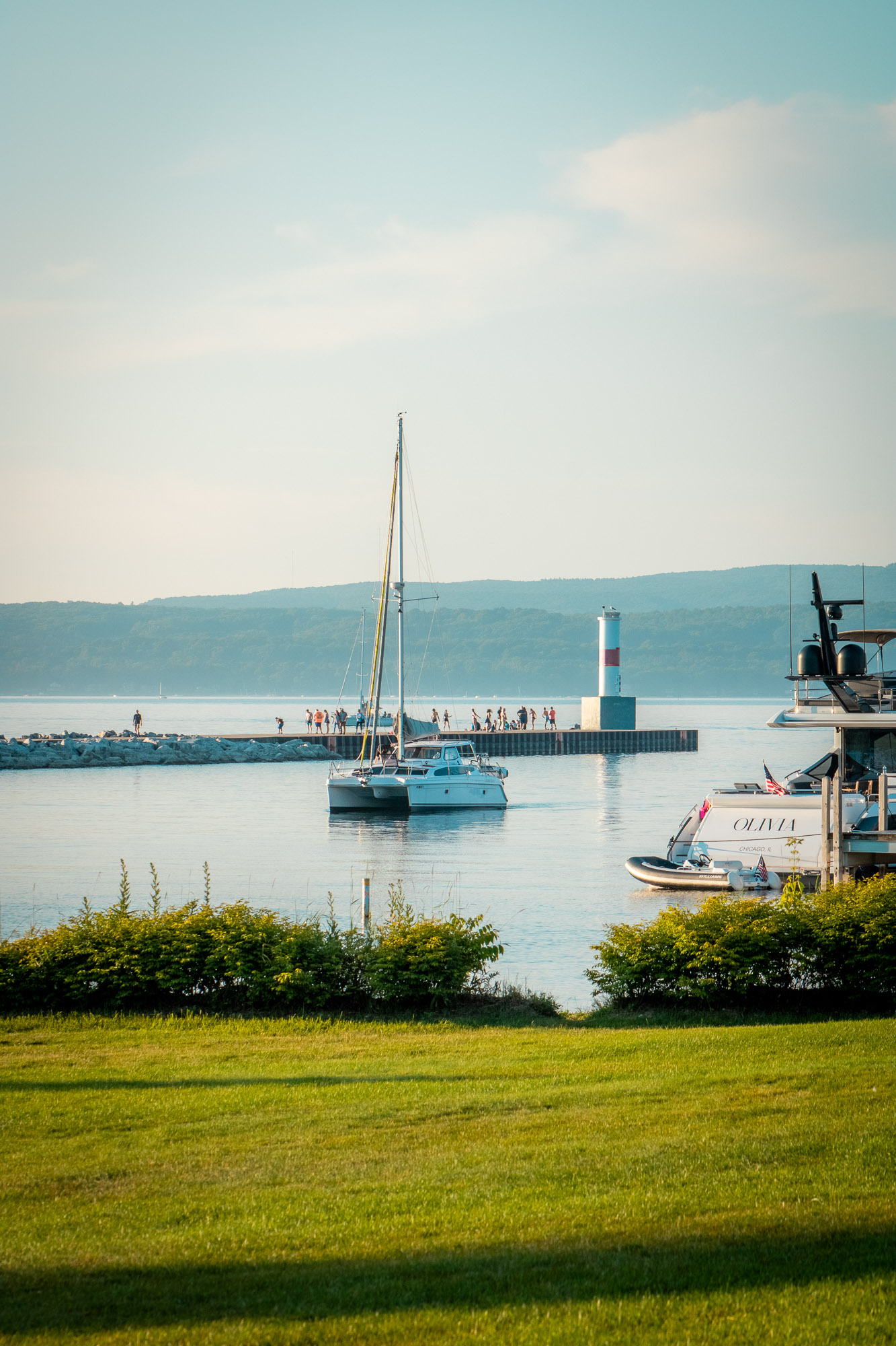Boats and shoreline at Petoskey Harbor