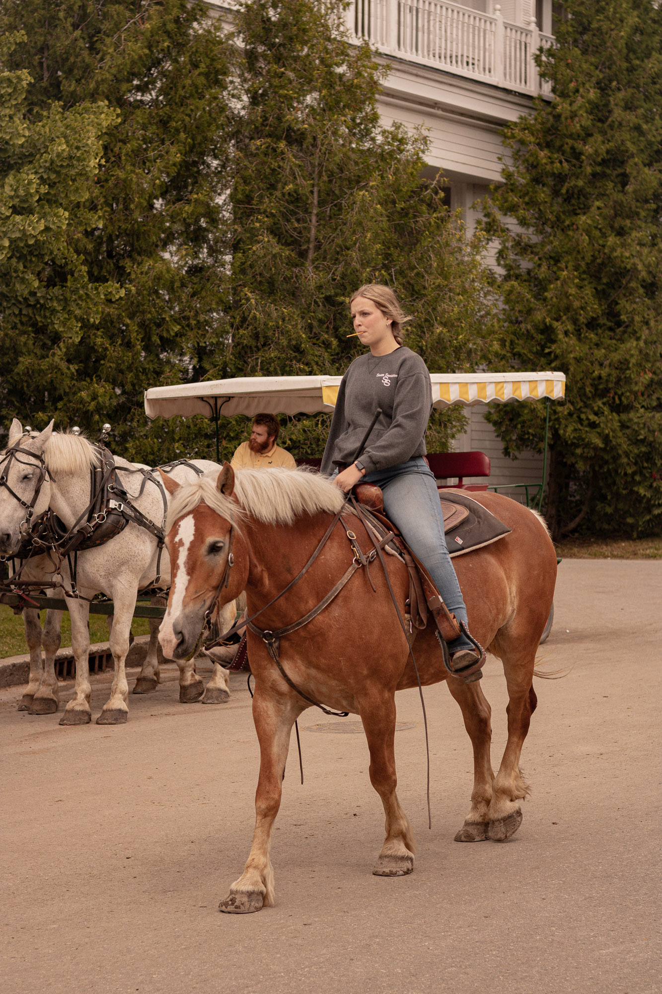Mackinac Island street with historic architecture