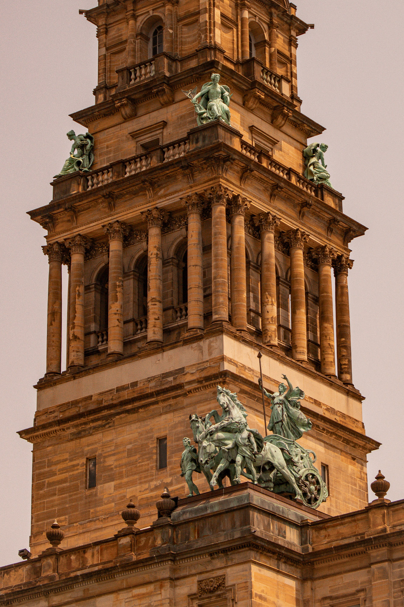 Detroit street perspective with layered depth