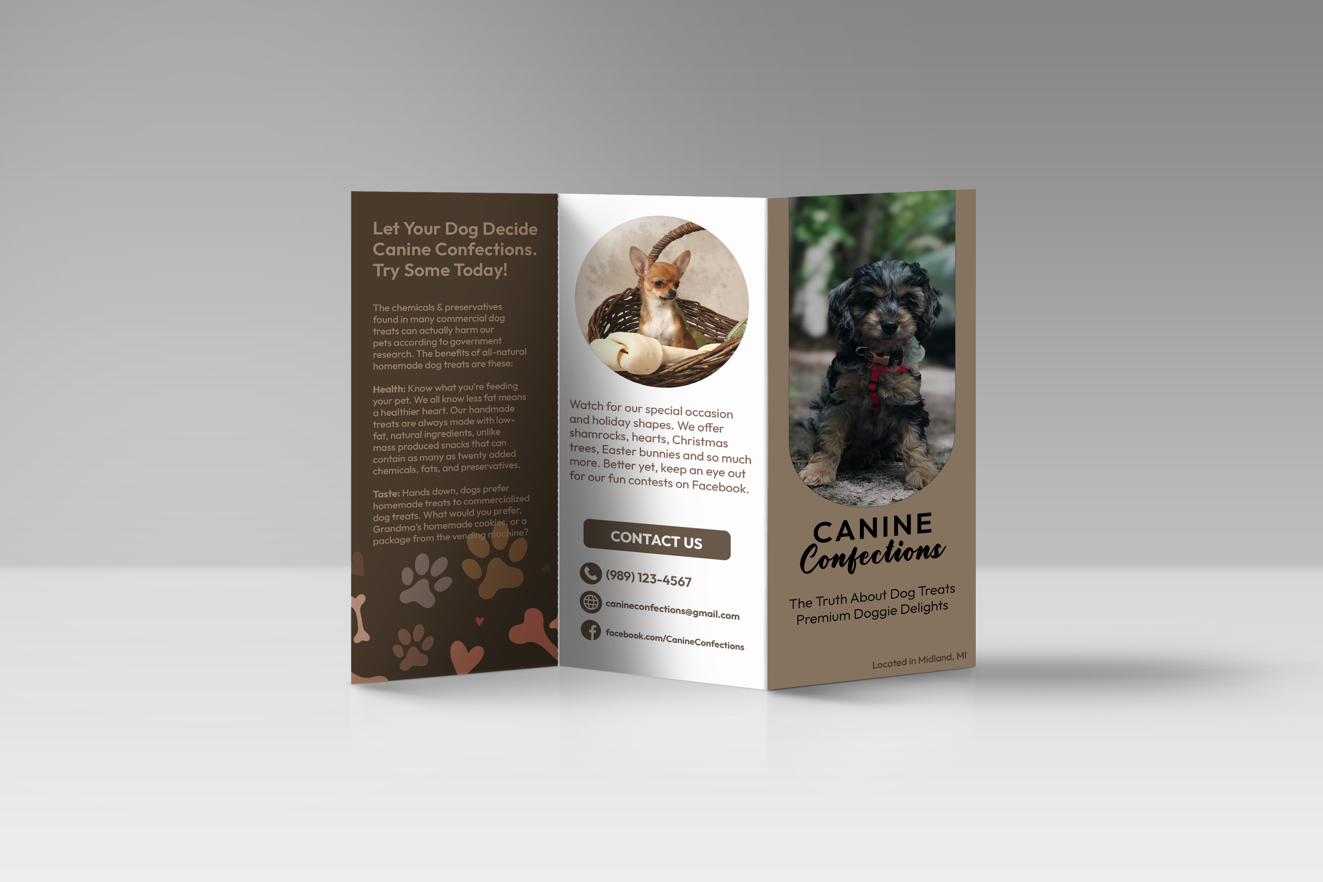 Canine Confections tri-fold brochure